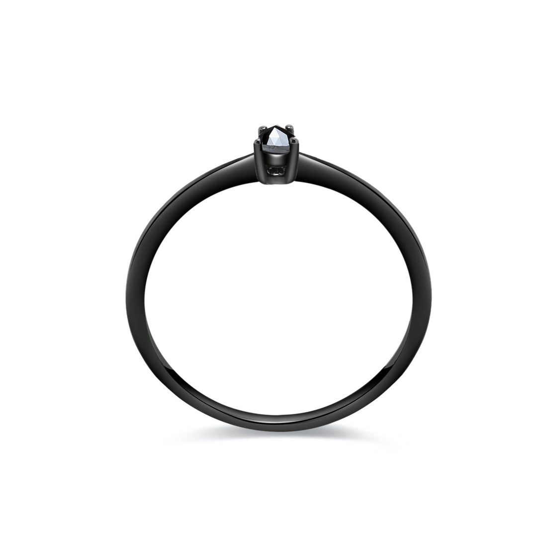 18K Black Gold Pear Black Diamond Ring - MoonClosing