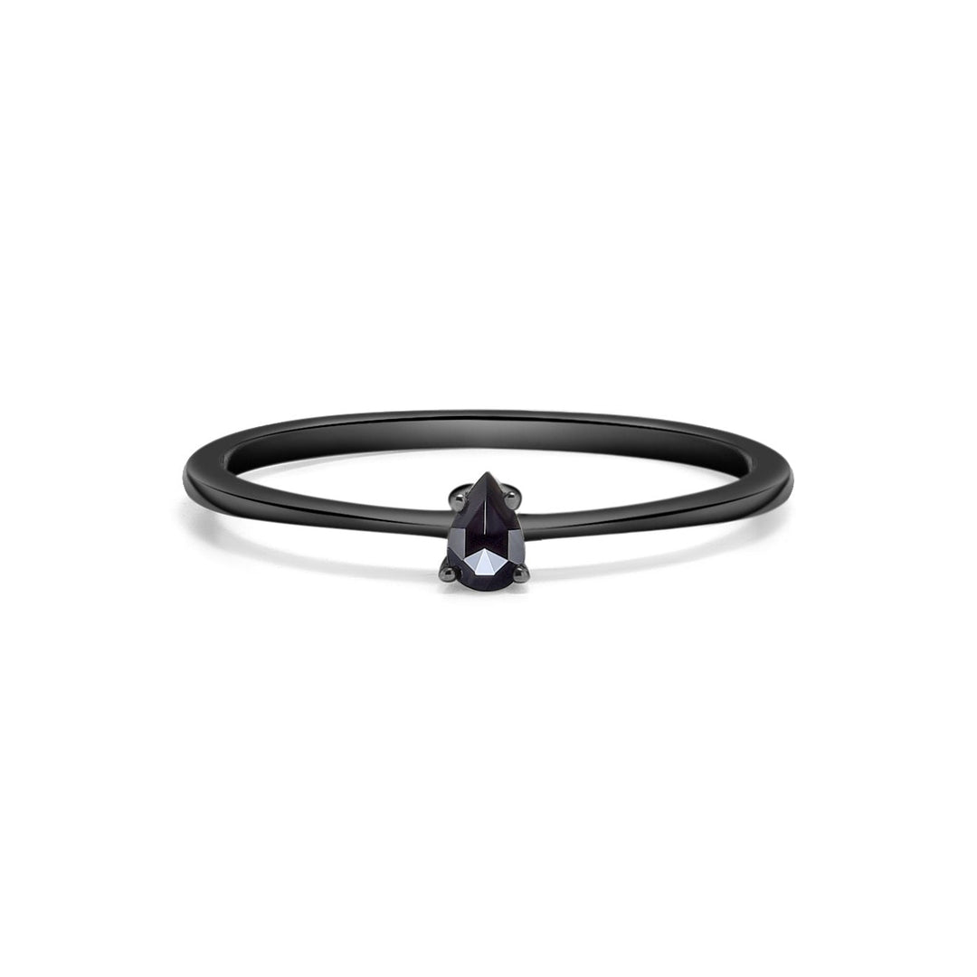18K Black Gold Pear Black Diamond Ring - MoonClosing
