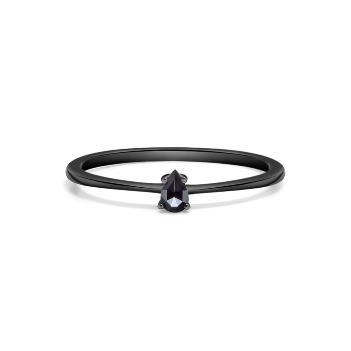 18K Black Gold Pear Black Diamond Ring - MoonClosing
