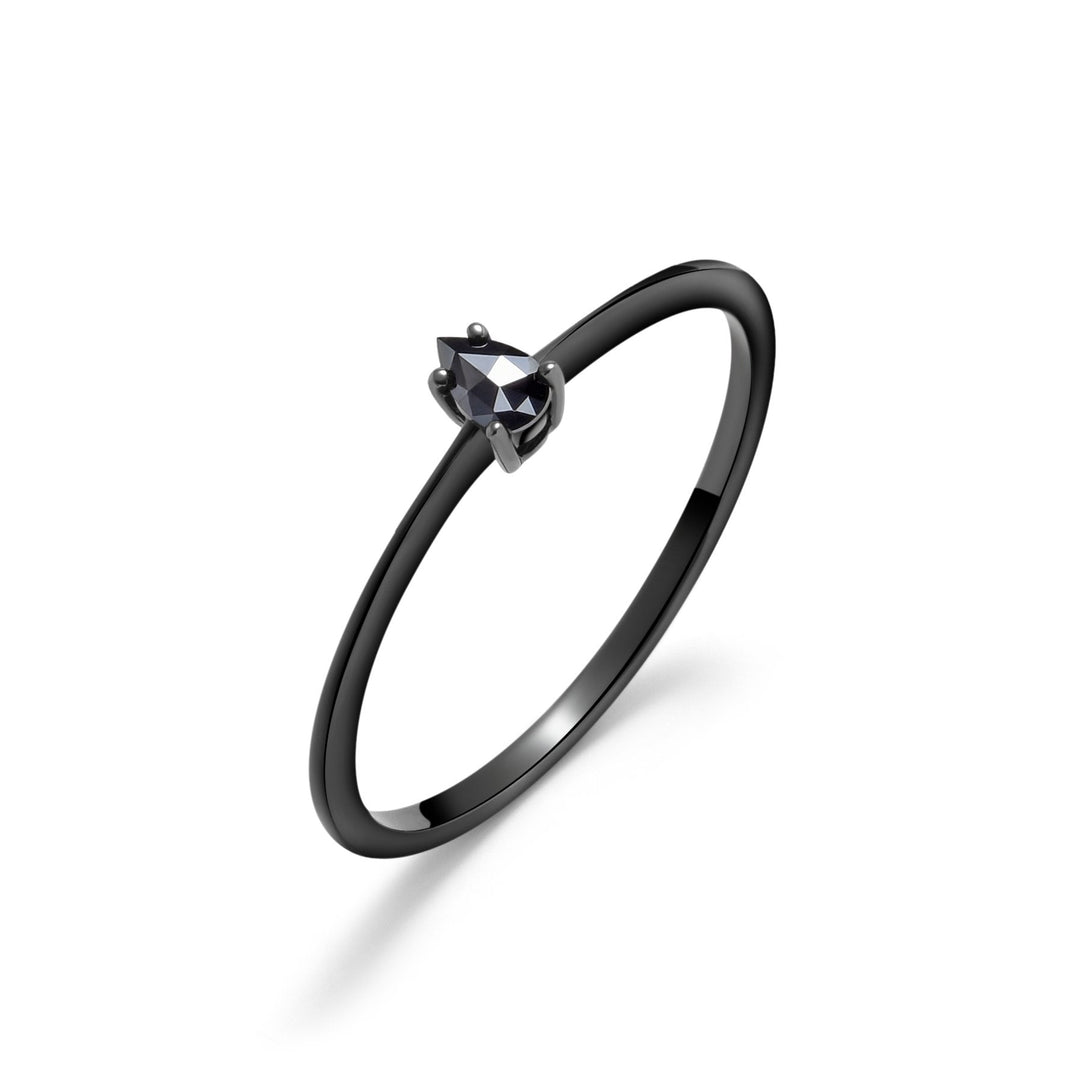 18K Black Gold Pear Black Diamond Ring - MoonClosing