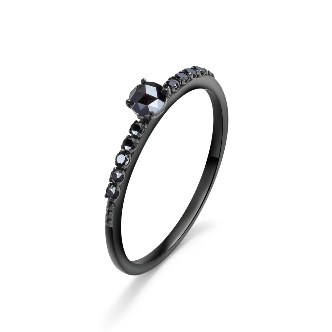 18K Black Gold Rose Cut Solitaire - MoonClosing
