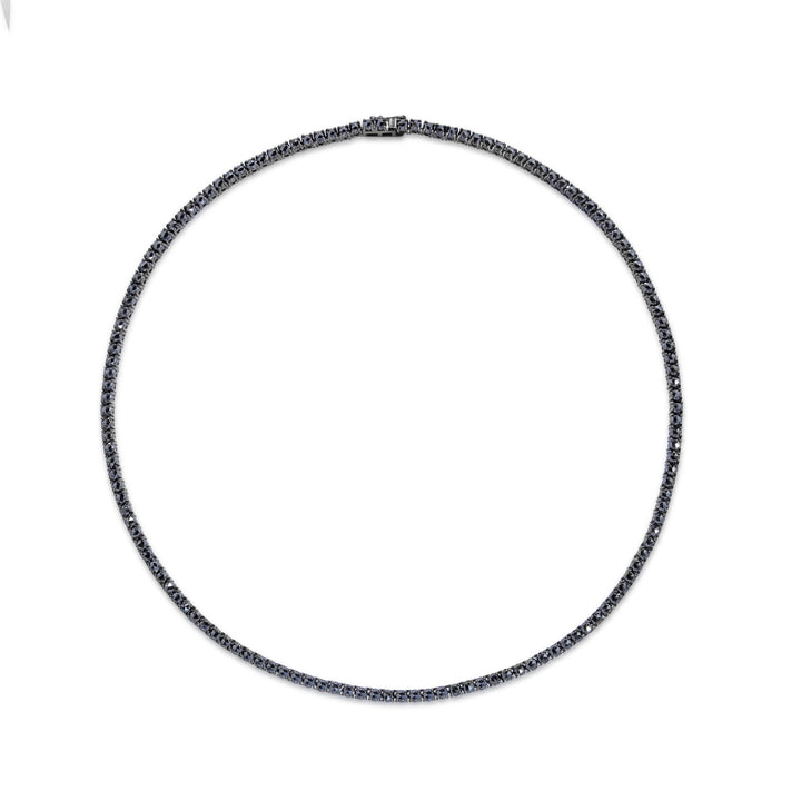 18K Gold 15ct Rose Cut Black Diamond Timeless Tennis Necklace Classic - MoonClosing