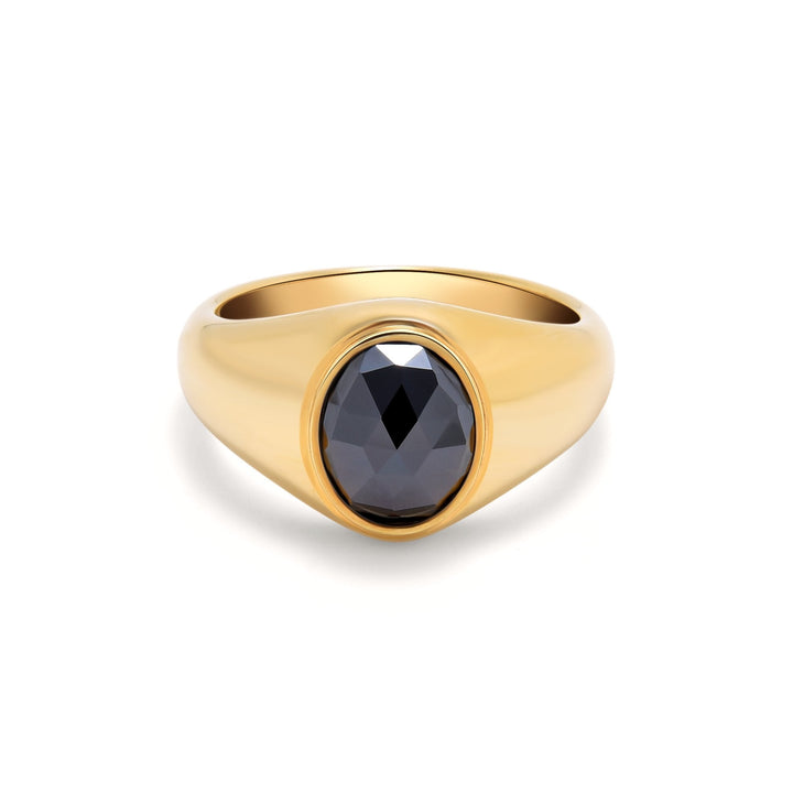 18K Gold Black Diamond Bezel Ring - MoonClosing