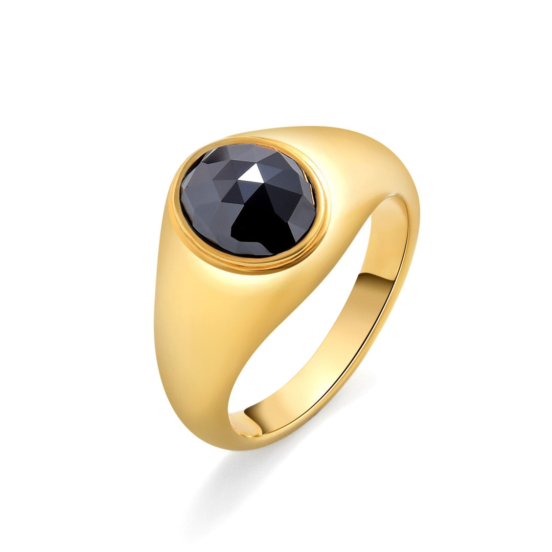 18K Gold Black Diamond Bezel Ring - MoonClosing