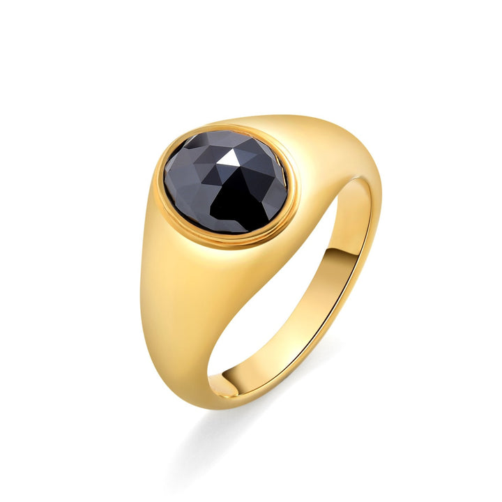 18K Gold Black Diamond Bezel Ring - MoonClosing