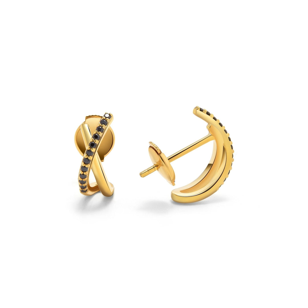 18K Gold Black Diamond Crisscross Stud Earrings - MoonClosing