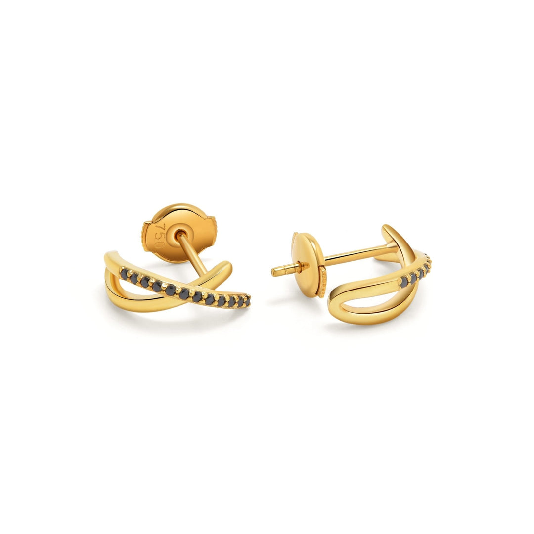18K Gold Black Diamond Crisscross Stud Earrings - MoonClosing