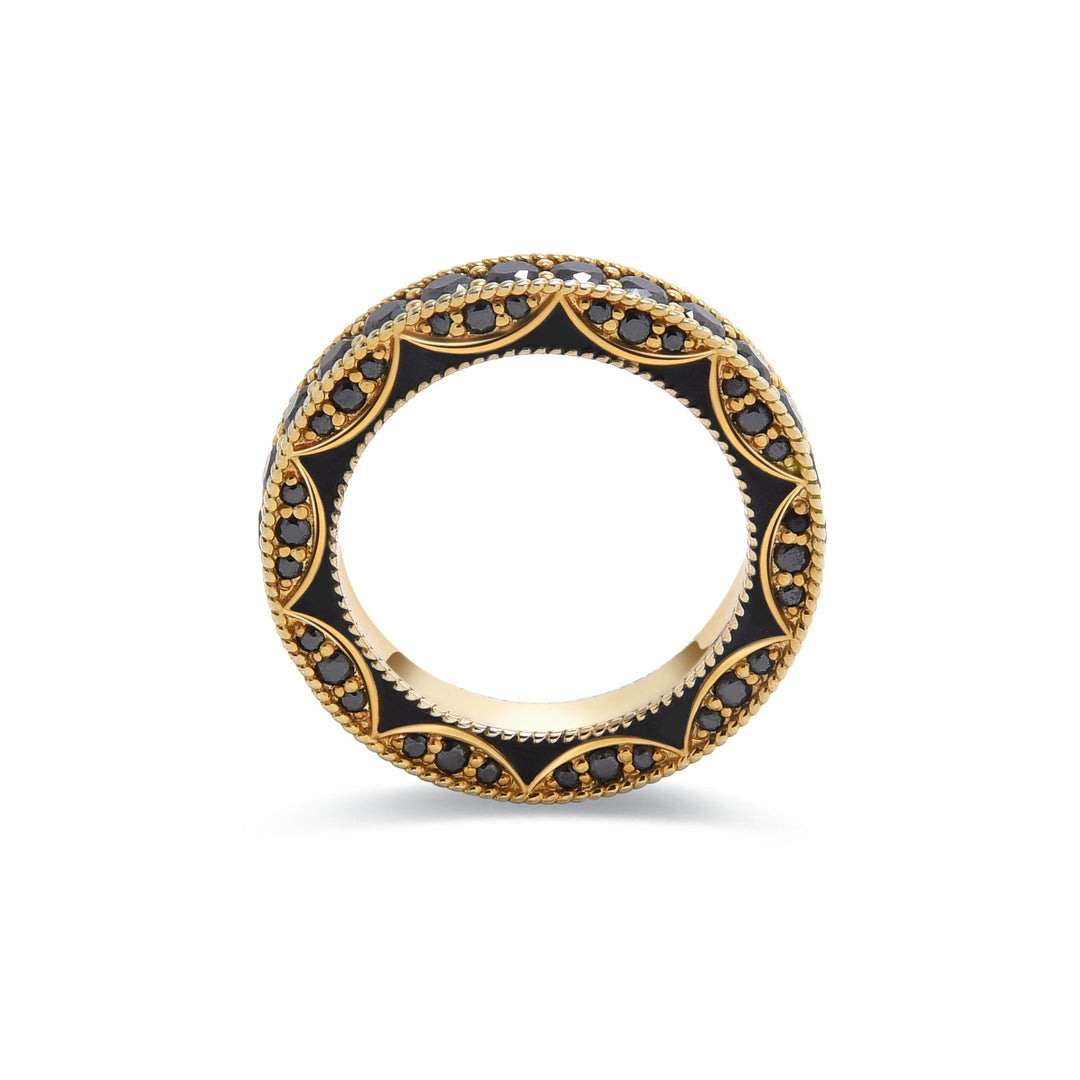 18K Gold Black Diamond Heavy Eternity Band Luxury Statement Ring - MoonClosing