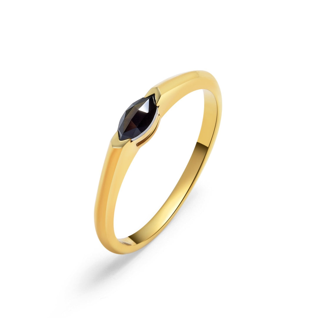 18K Gold Black Rose Cut Diamond Marquise Ring - MoonClosing