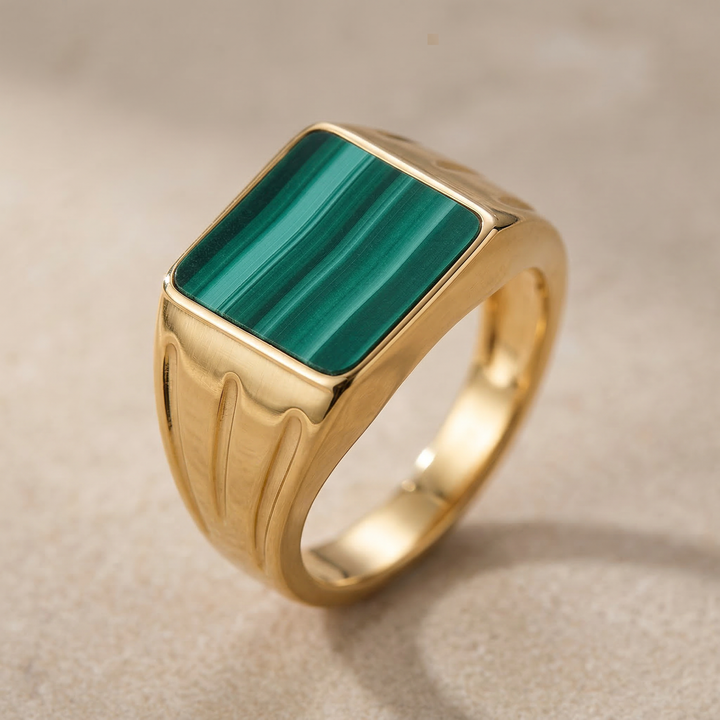 Square Malachite Signet Ring