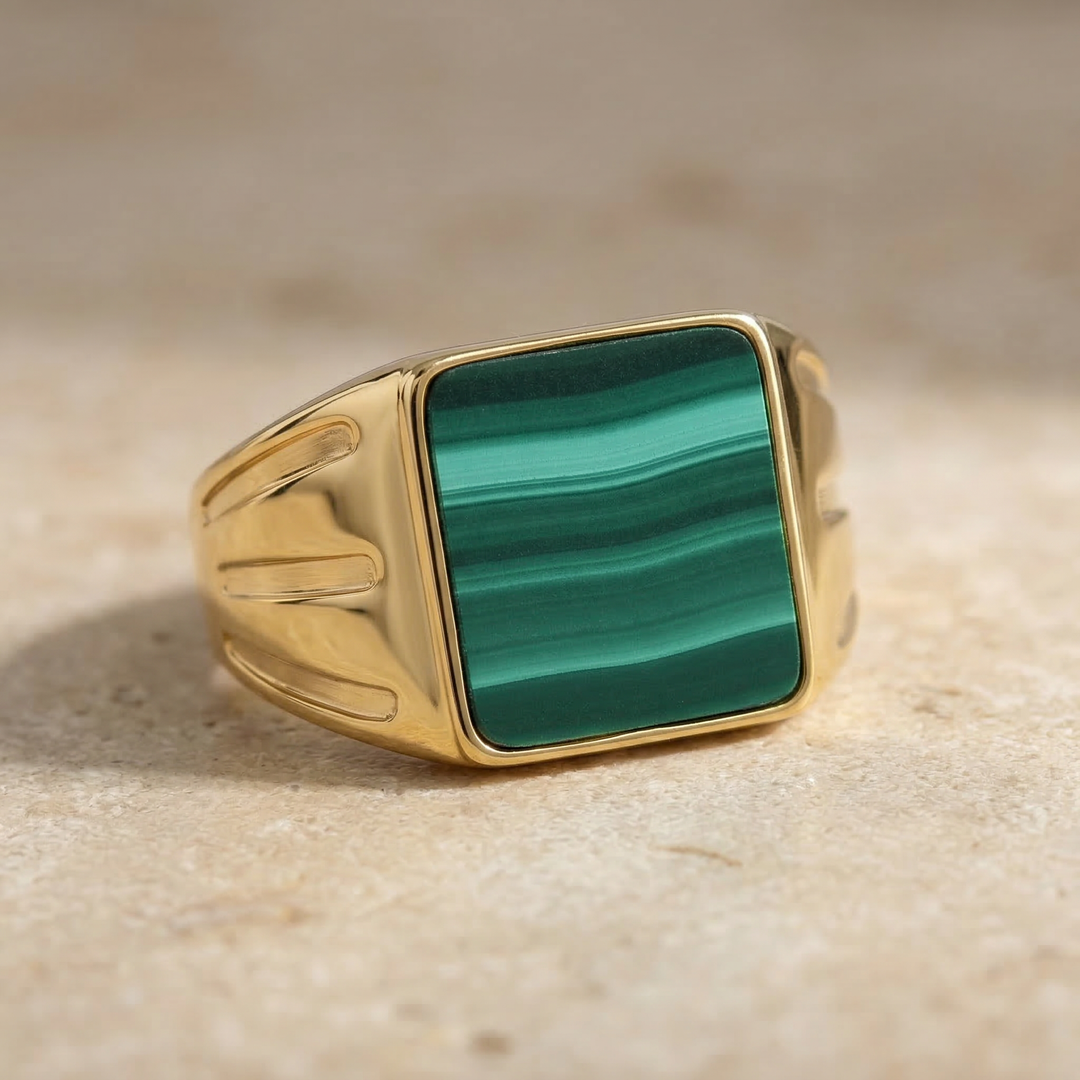 Square Malachite Signet Ring