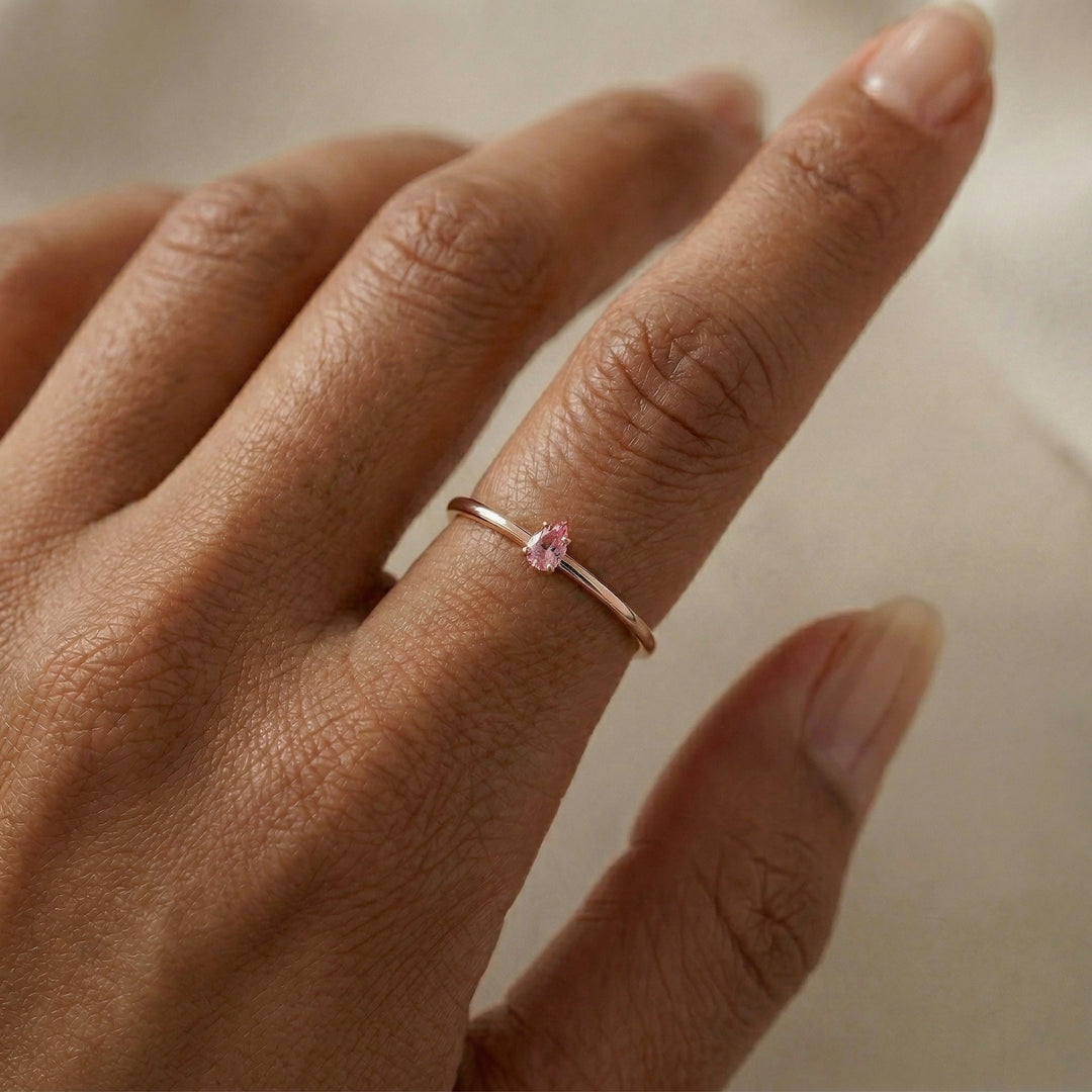 14K Solid Rose Gold | Pink Sapphire | Slim Promise Ring