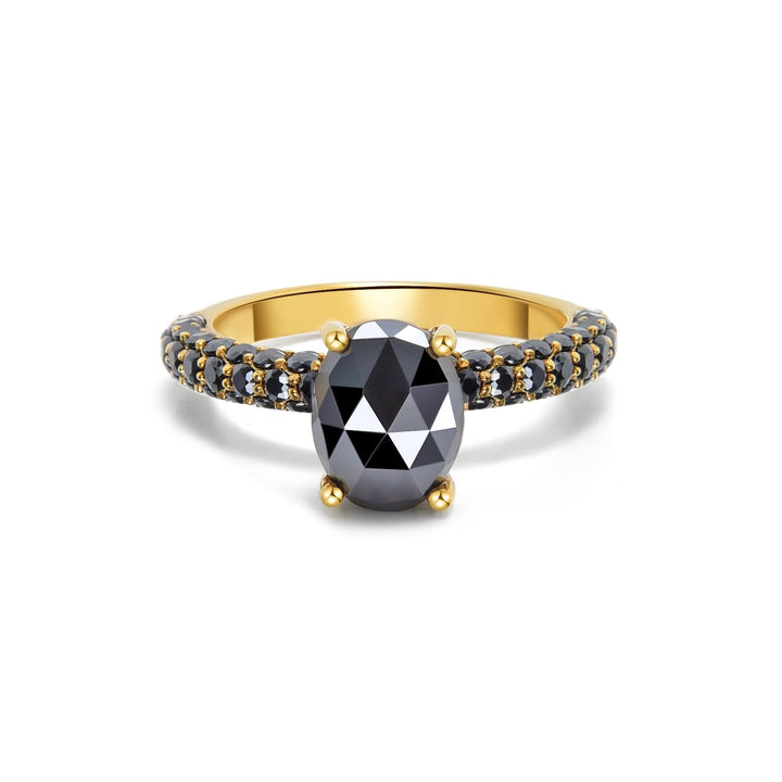 2.9Ct Yellow Gold Pave Ring with Rose Cut Black Diamond - MoonClosing