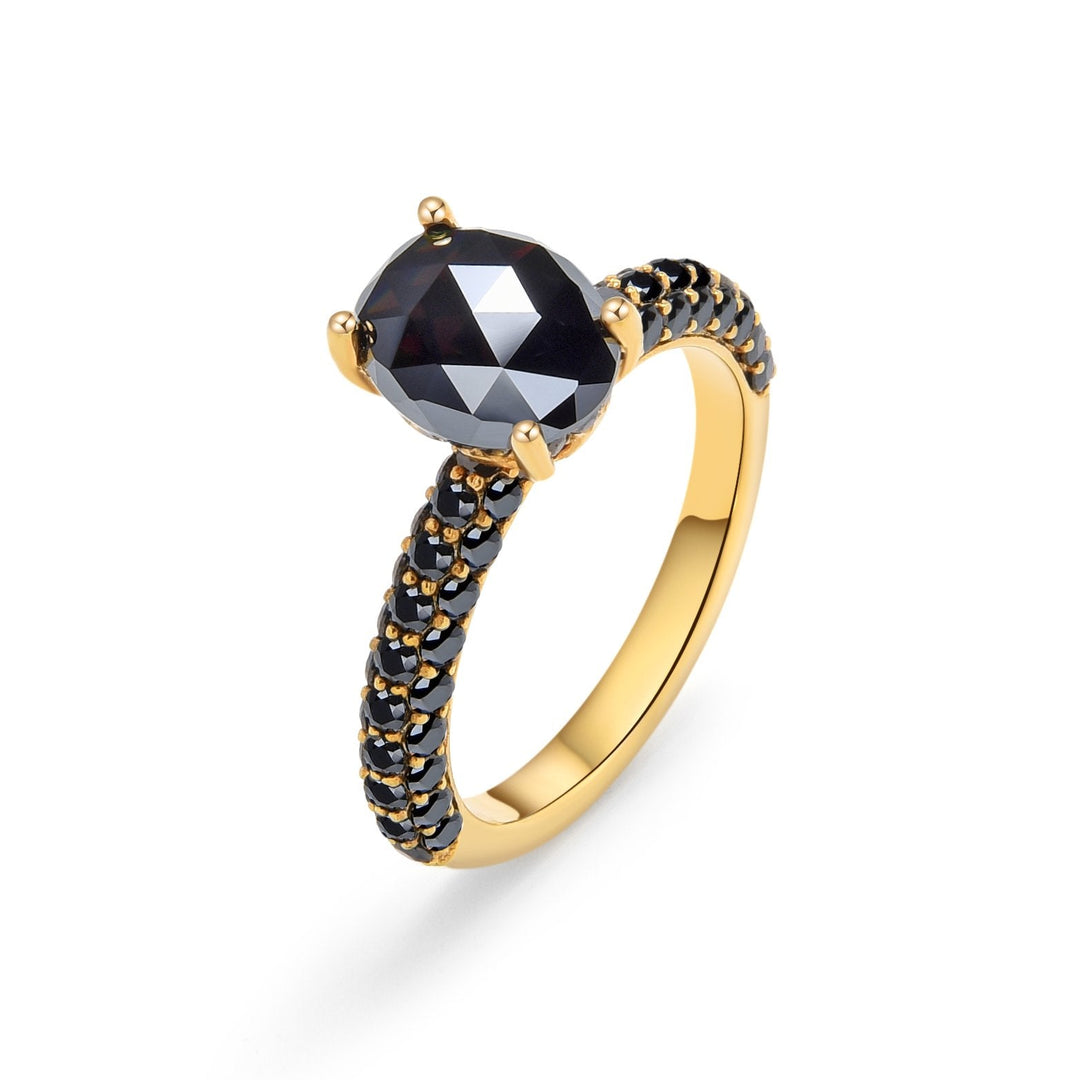 2.9Ct Yellow Gold Pave Ring with Rose Cut Black Diamond - MoonClosing