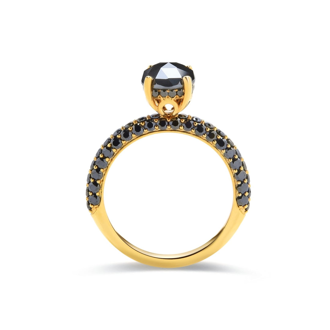 2.9Ct Yellow Gold Pave Ring with Rose Cut Black Diamond - MoonClosing