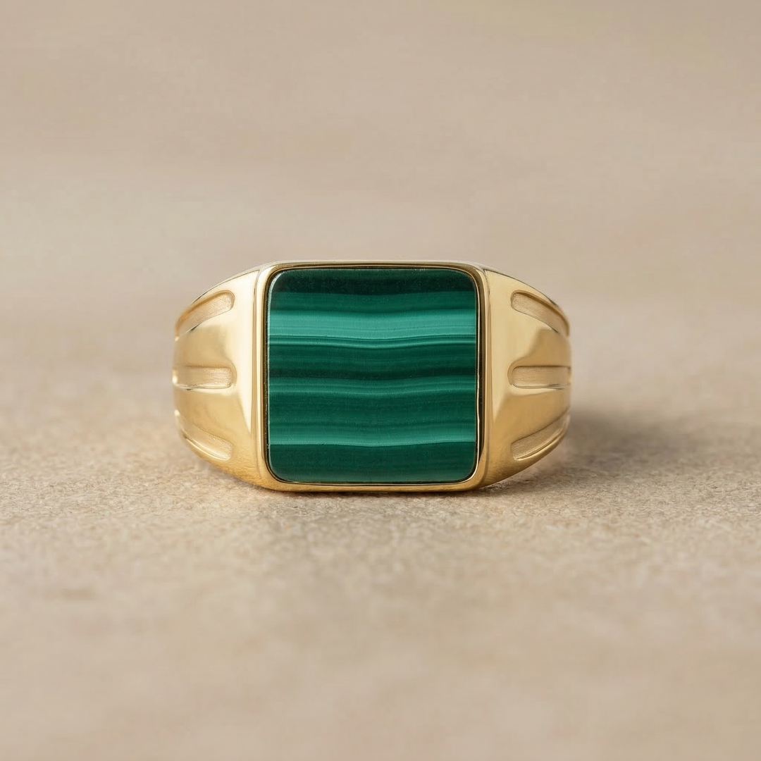 Square Malachite Signet Ring