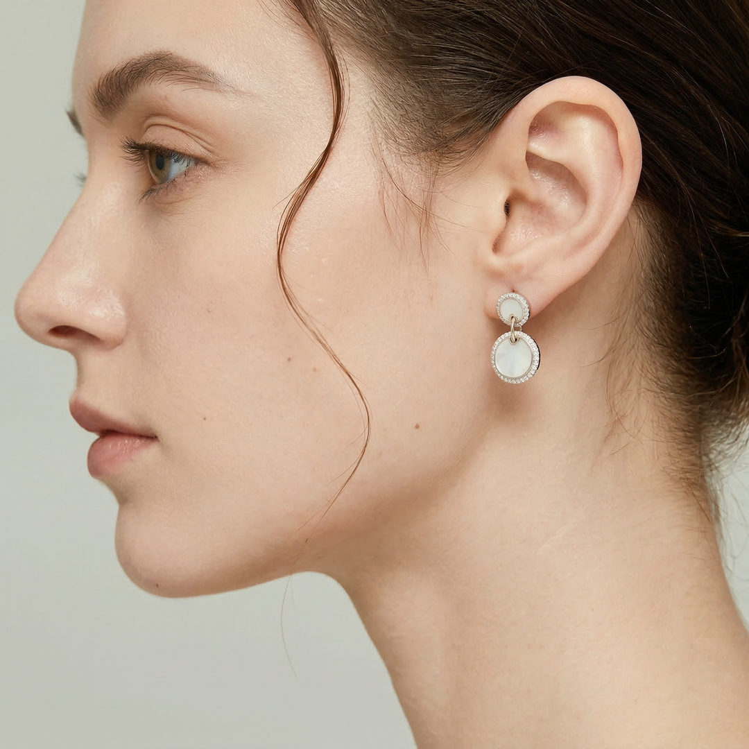 Mother-of-Pearl Halo Drop Earrings