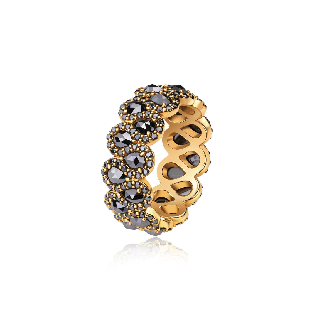 4.56Ct Luxury Eternity Band Fully Paved with Rose Cut Pear Black diamonds - MoonClosing
