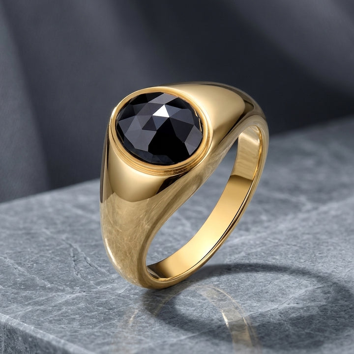 18K Black Gold Oval Rose-Cut Solitaire Ring