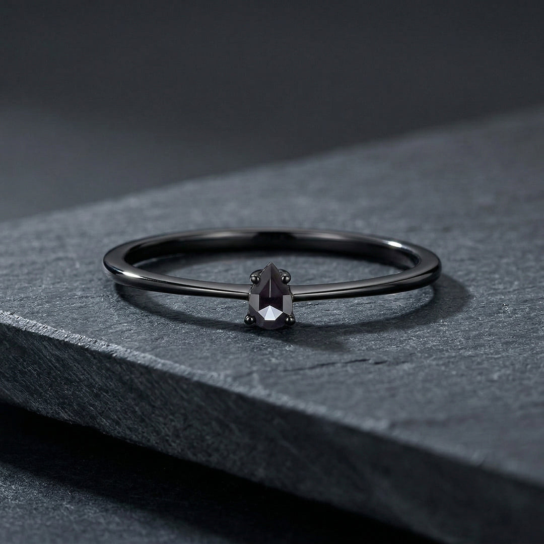 Black Gold Pear Black Moissanite Solitaire