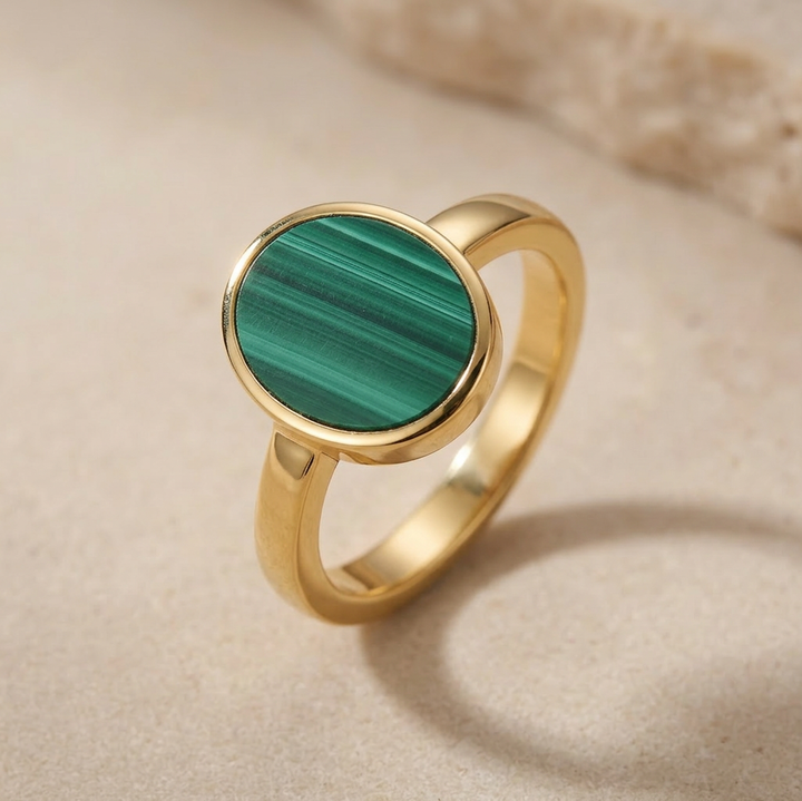 Oval Malachite Gold Plated Ring