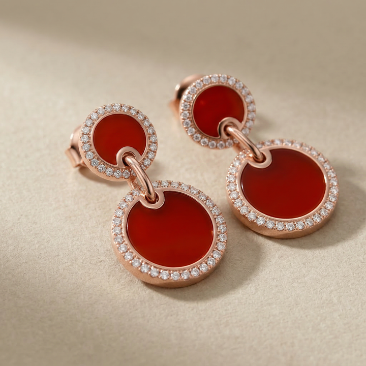 Red Agate Halo Drop Earrings