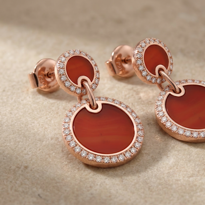 Red Agate Halo Drop Earrings