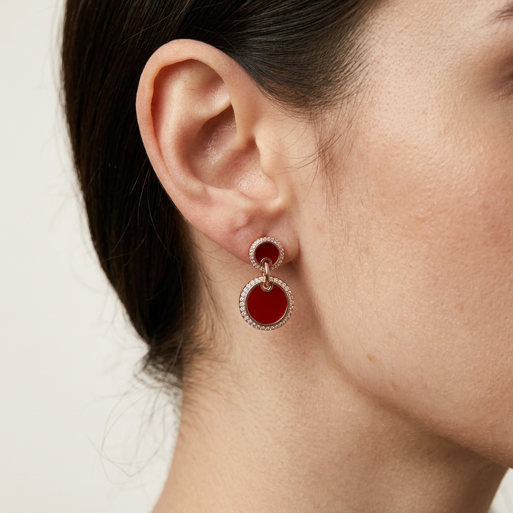 Red Agate Halo Drop Earrings