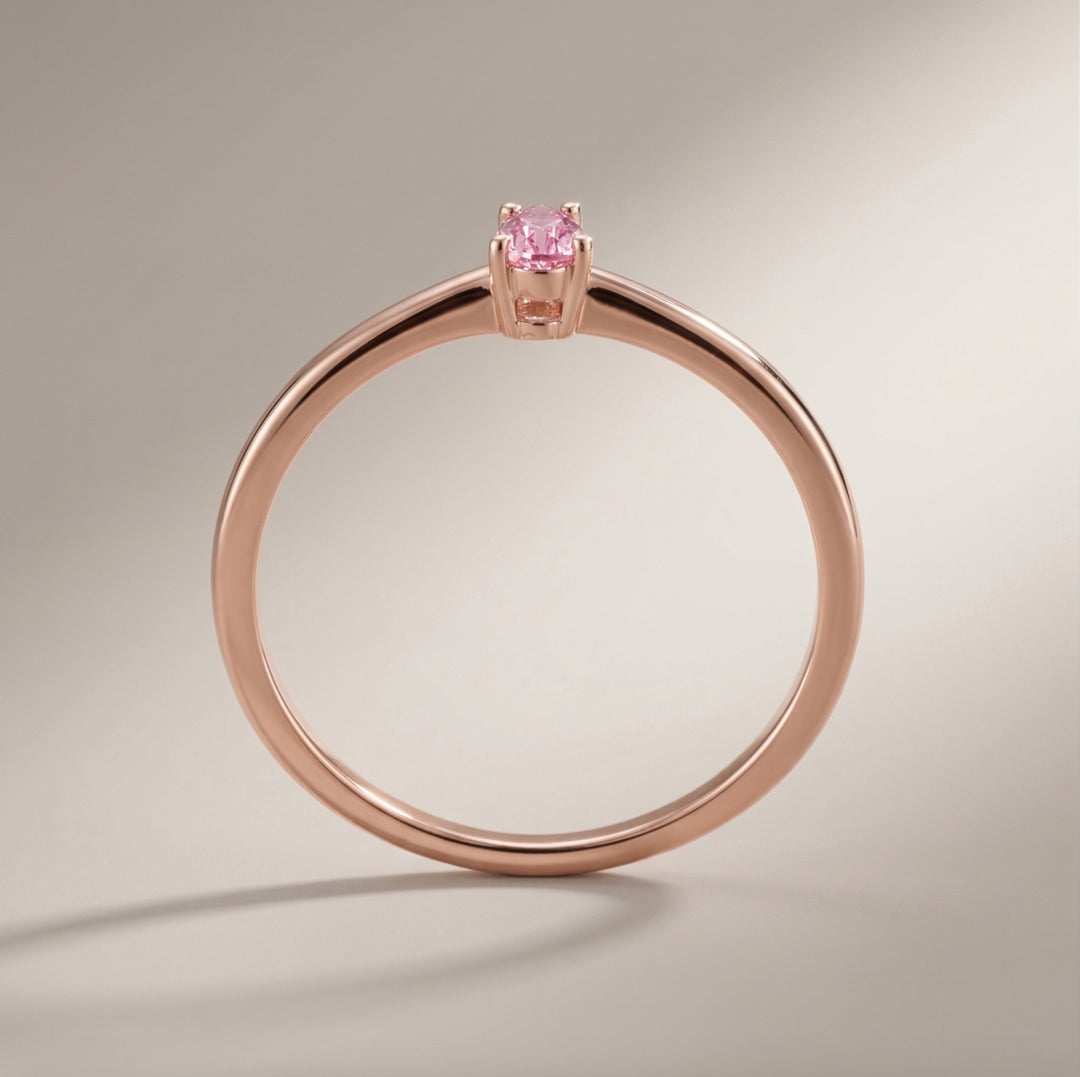 14K Solid Rose Gold | Pink Sapphire | Slim Promise Ring