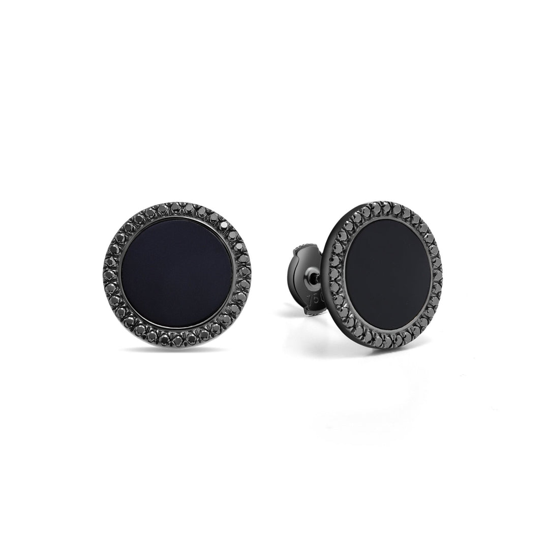 Black Rhodium Plated Sterling Silver Round Black Agate Earrings - MoonClosing