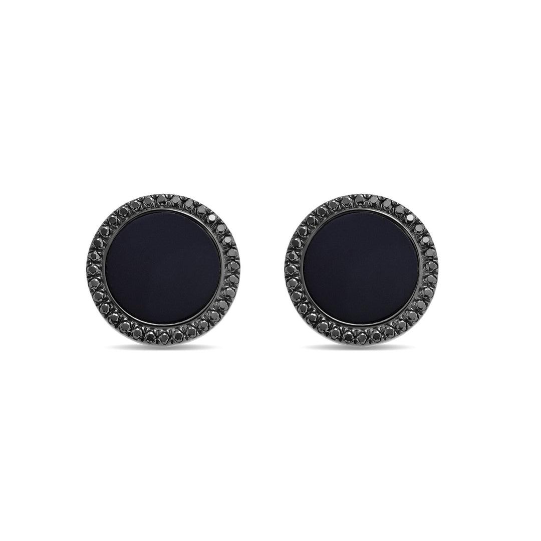 Black Rhodium Plated Sterling Silver Round Black Agate Earrings - MoonClosing