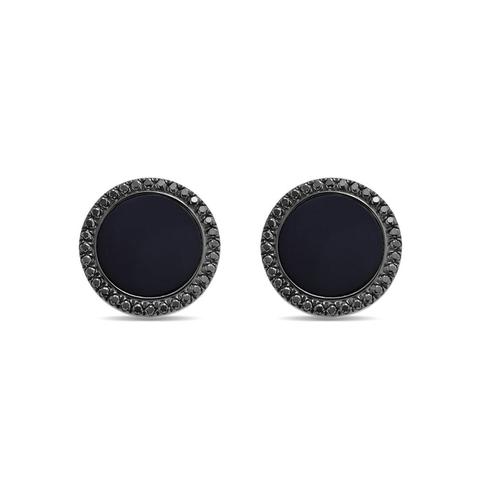 Black Rhodium Plated Sterling Silver Round Black Agate Earrings - MoonClosing