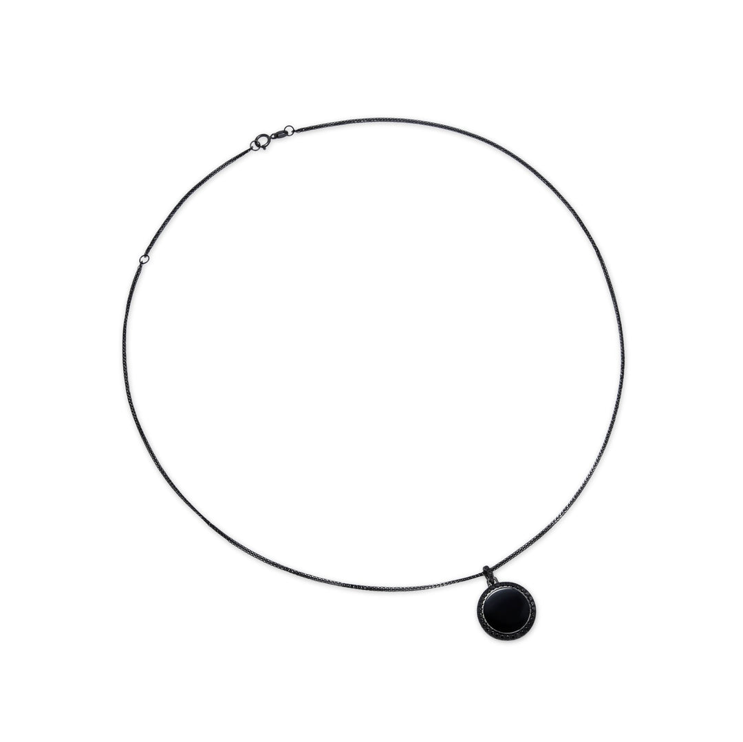 Black Rhodium Plated Sterling SilverRound Agate Diamond Pendant - MoonClosing