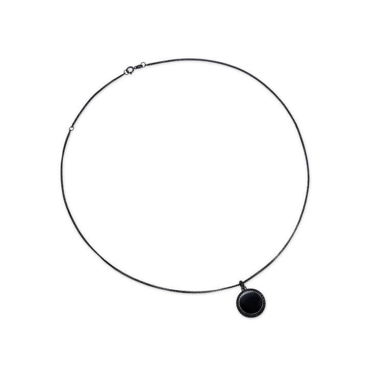 Black Rhodium Plated Sterling SilverRound Agate Diamond Pendant - MoonClosing