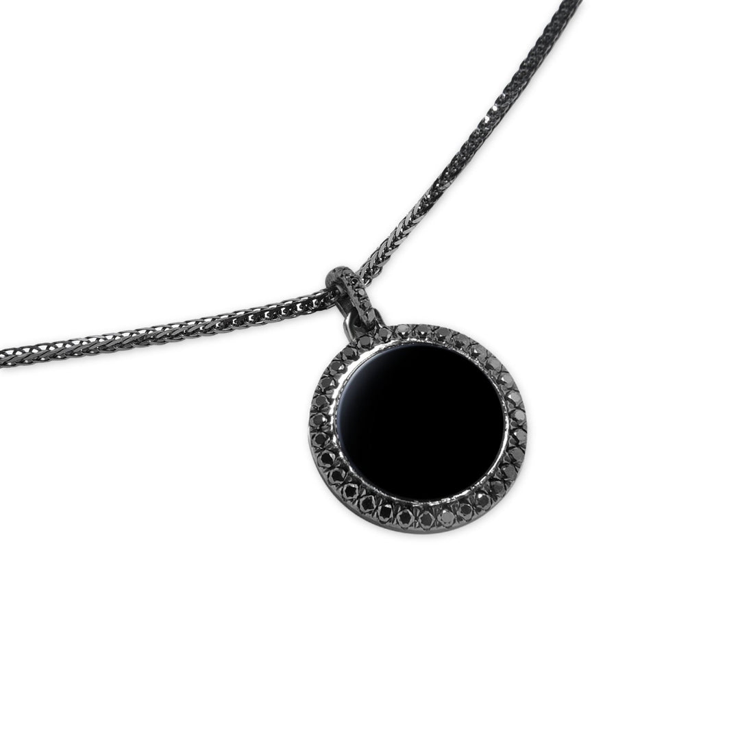 Black Rhodium Plated Sterling SilverRound Agate Diamond Pendant - MoonClosing