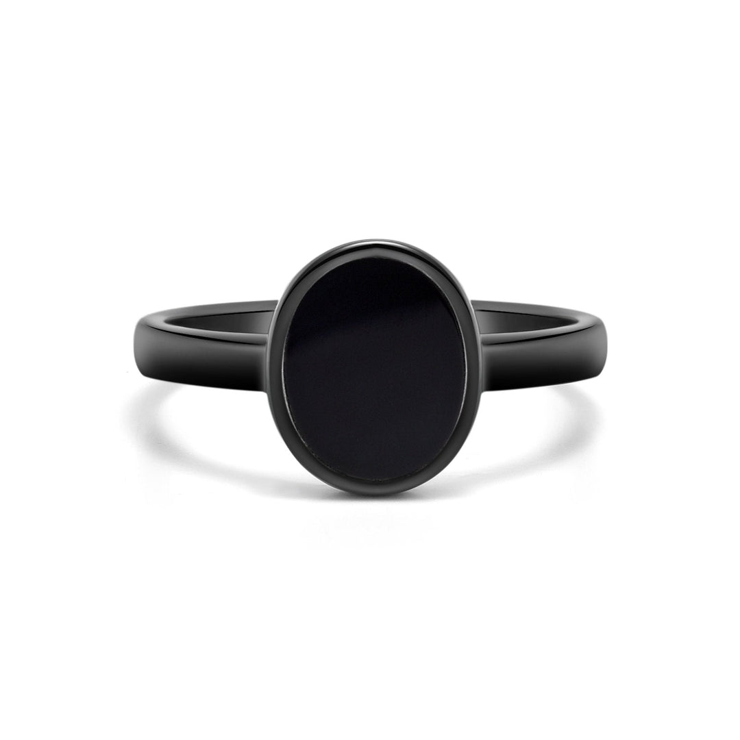 Heart's Orbit | Unique Black Sterling Silver Oval Black Agate Minimalist Ring - MoonClosing
