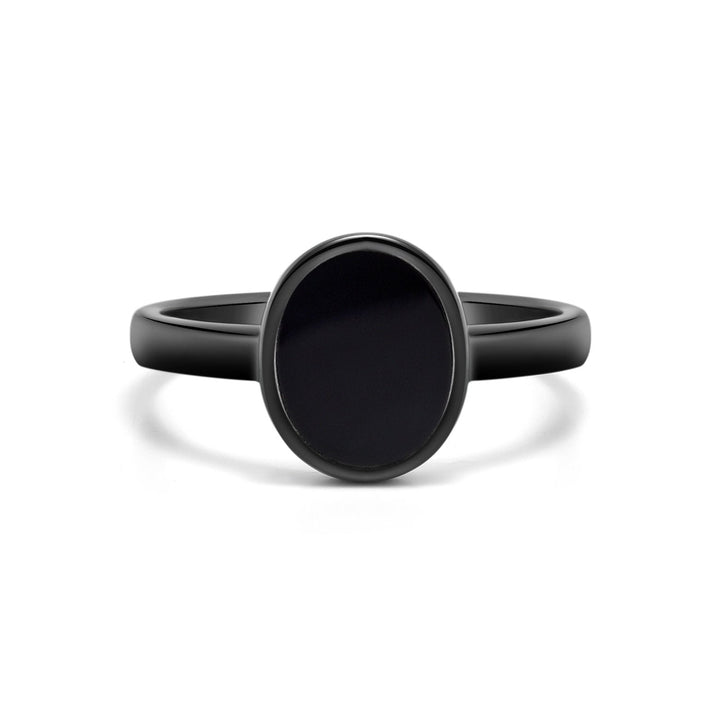 Heart's Orbit | Unique Black Sterling Silver Oval Black Agate Minimalist Ring - MoonClosing