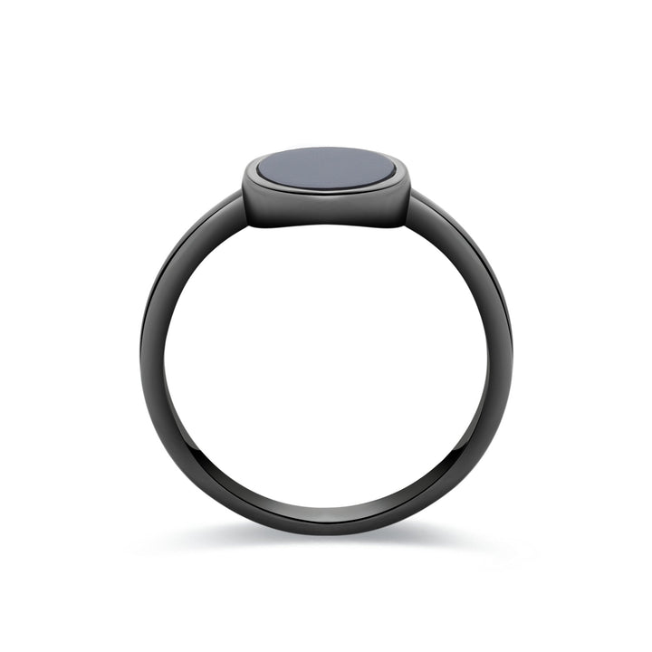 Heart's Orbit | Unique Black Sterling Silver Oval Black Agate Minimalist Ring - MoonClosing
