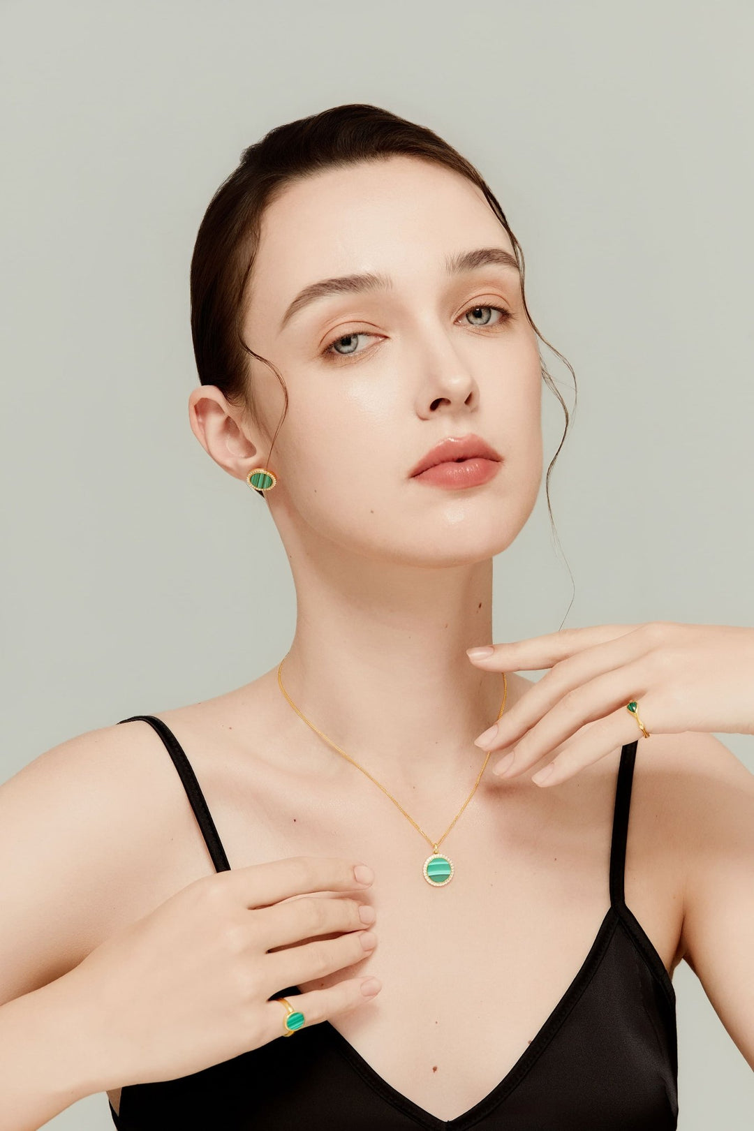 Oval Flat Malachite Gold Plated Ring - MoonClosing