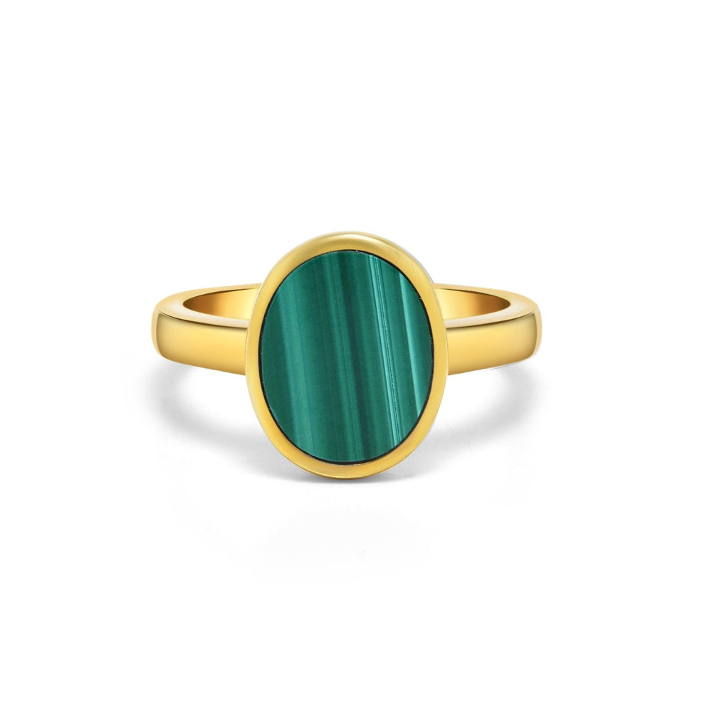 Oval Flat Malachite Gold Plated Ring - MoonClosing