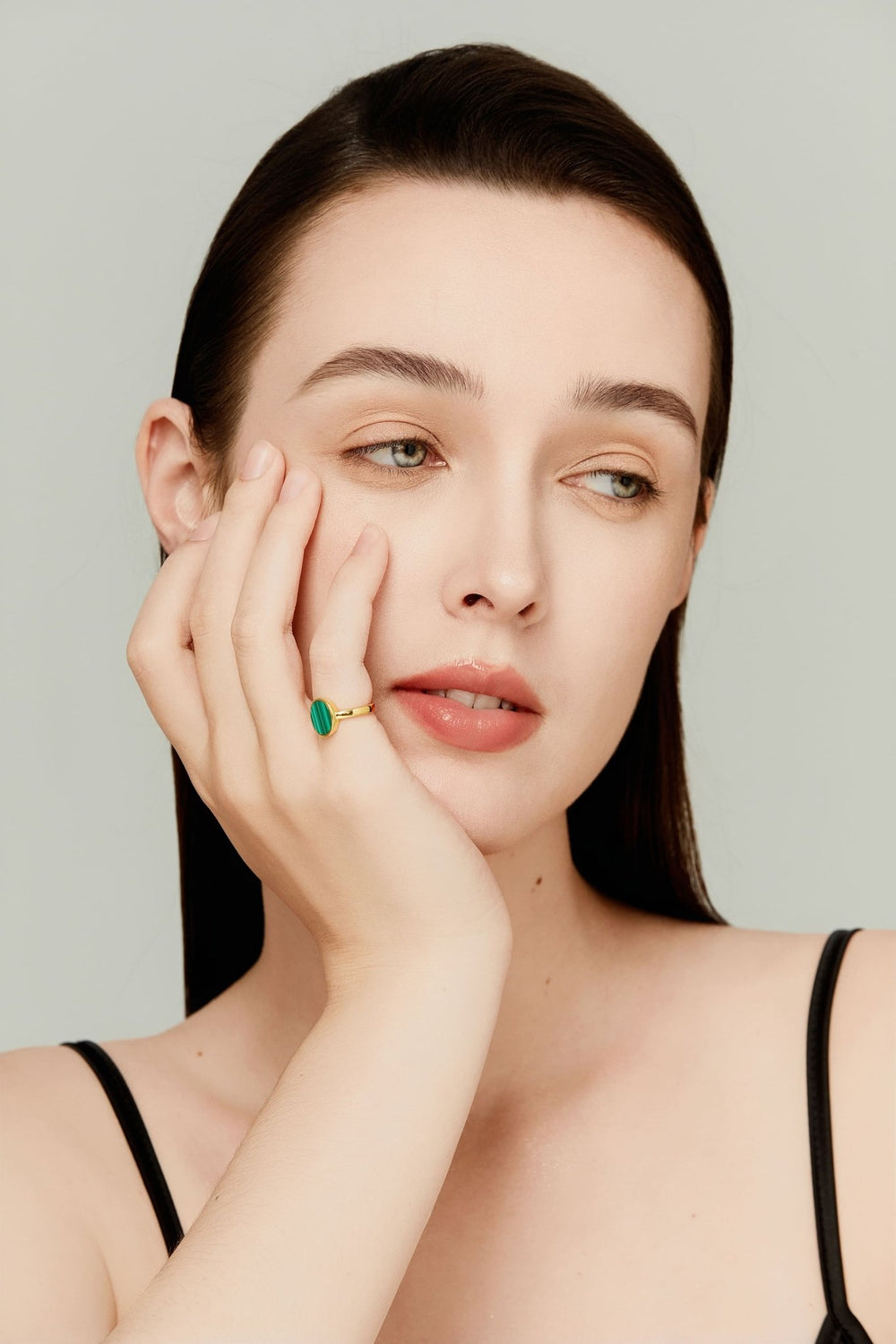 Oval Flat Malachite Gold Plated Ring - MoonClosing