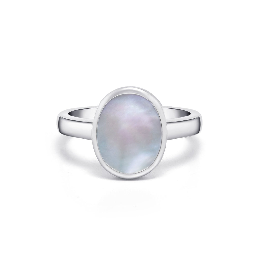 Oval Mother - of - Pearl Silver Ring - MoonClosing