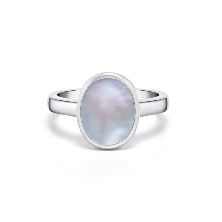 Oval Mother - of - Pearl Silver Ring - MoonClosing