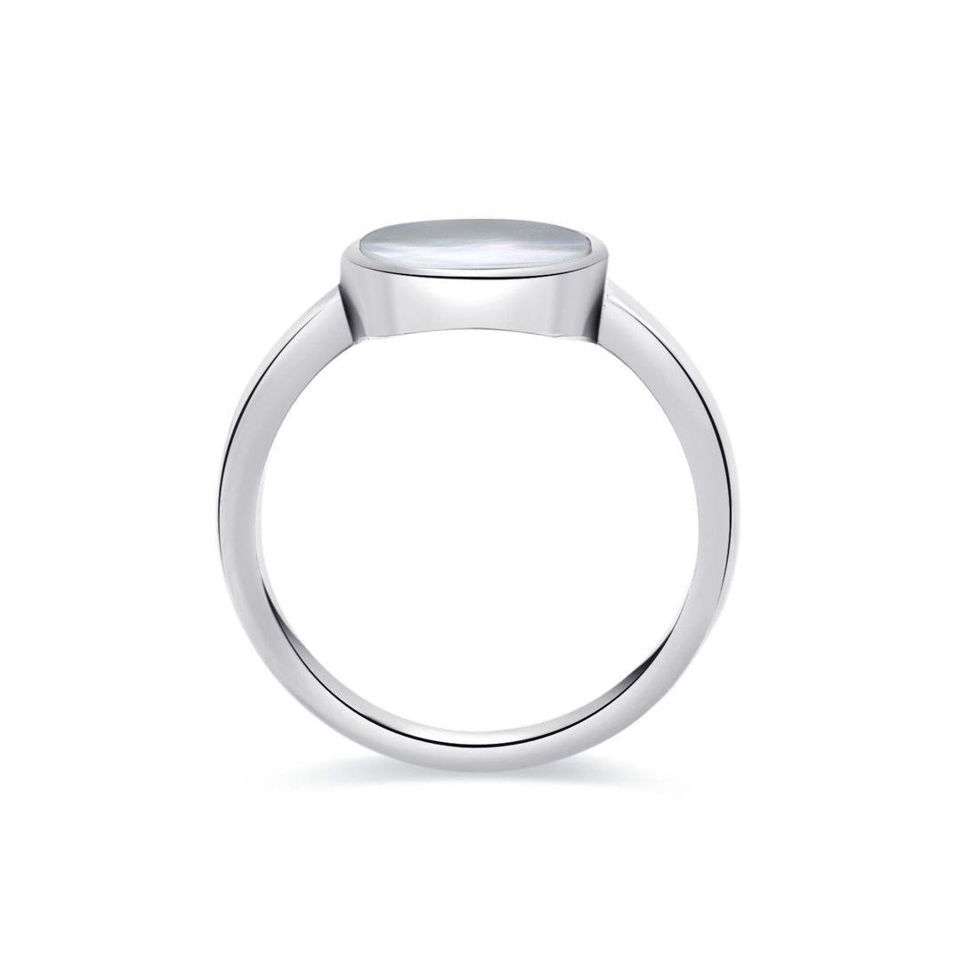 Oval Mother - of - Pearl Silver Ring - MoonClosing