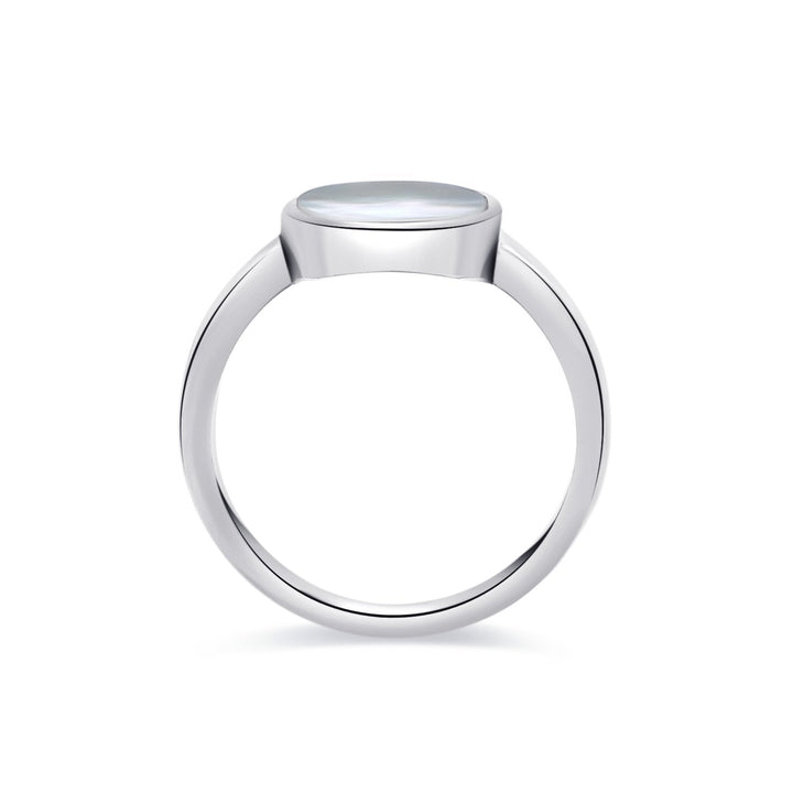 Oval Mother - of - Pearl Silver Ring - MoonClosing