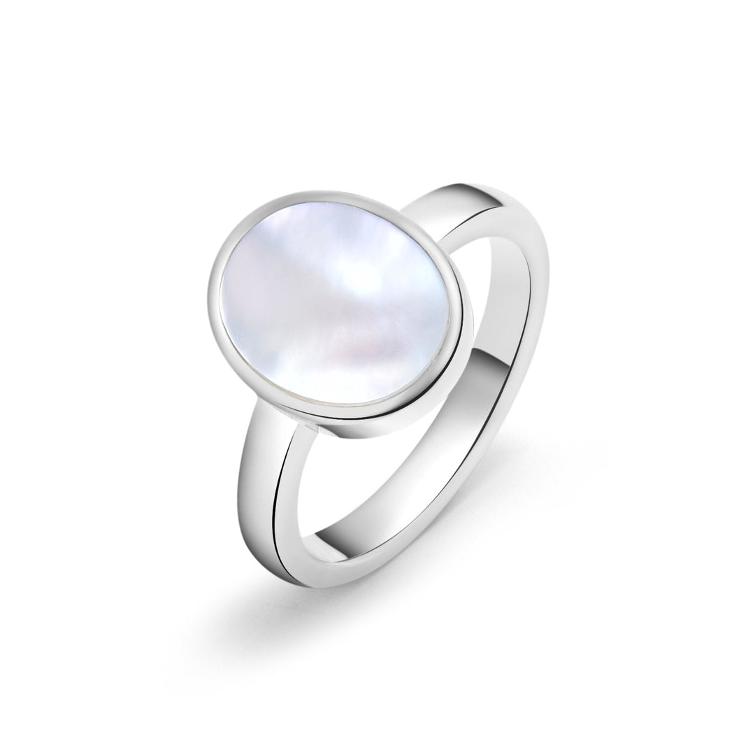 Oval Mother - of - Pearl Silver Ring - MoonClosing