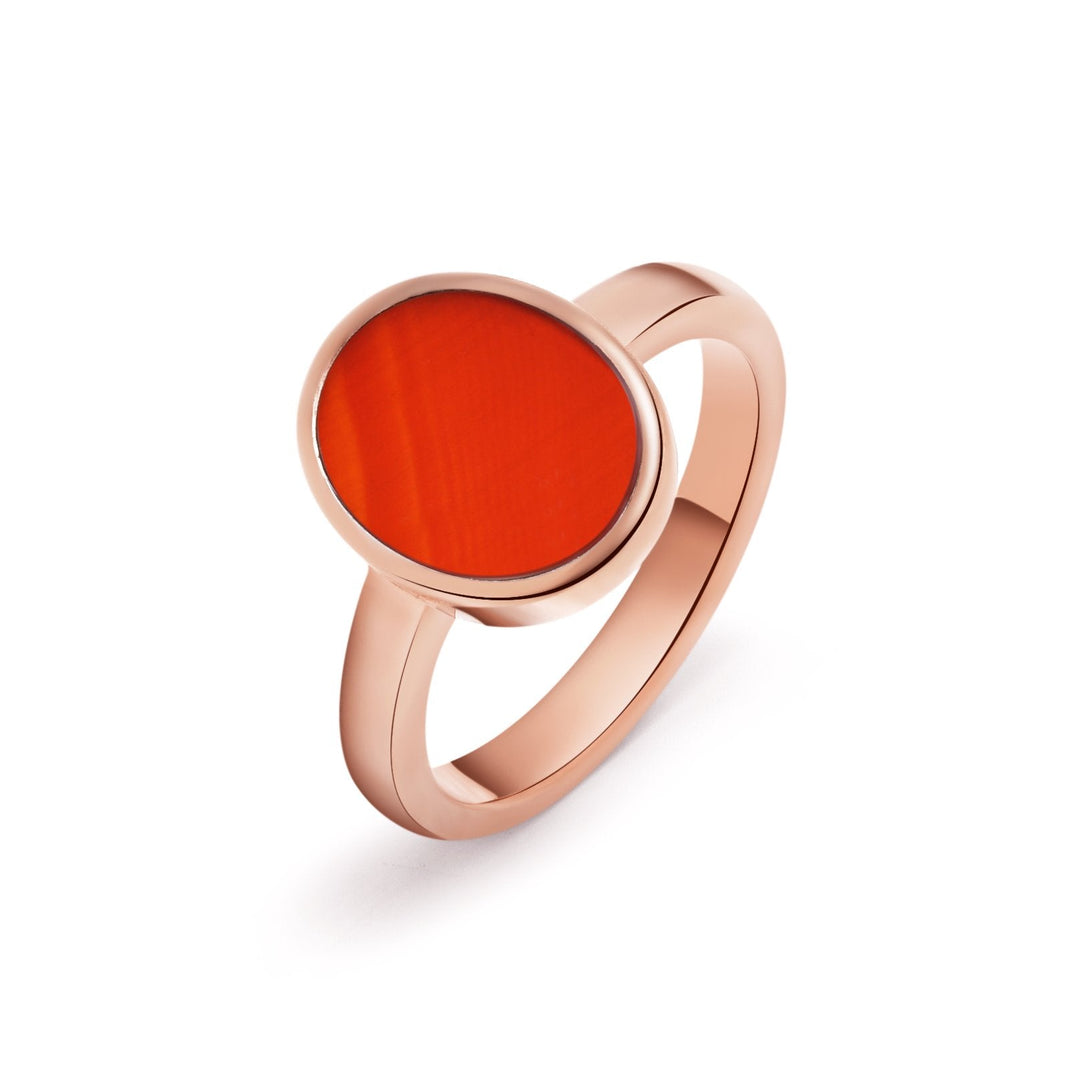 Oval Red Agate Solitaire Rose Gold Ring - MoonClosing