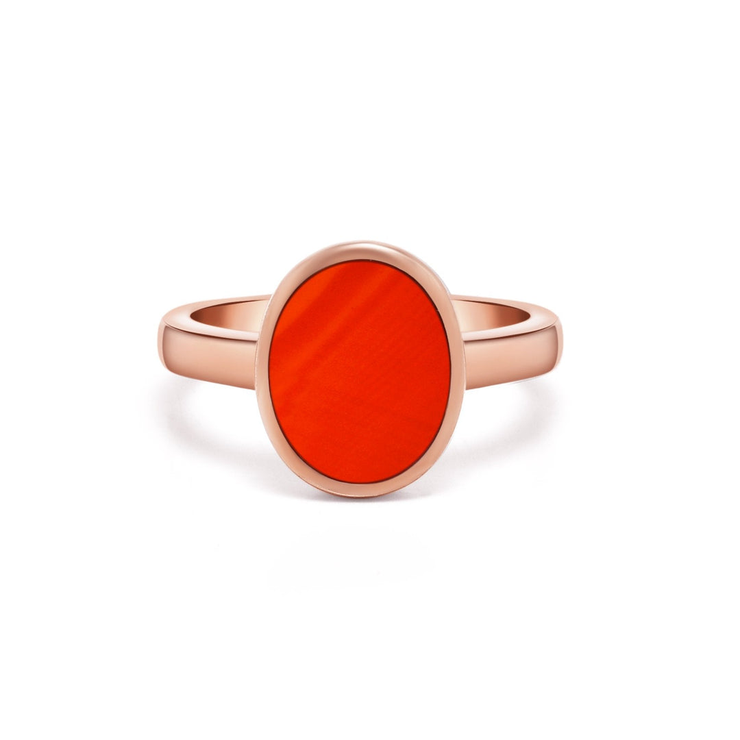 Oval Red Agate Solitaire Rose Gold Ring - MoonClosing