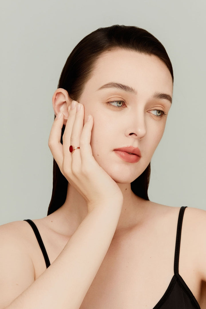 Oval Red Agate Solitaire Rose Gold Ring - MoonClosing