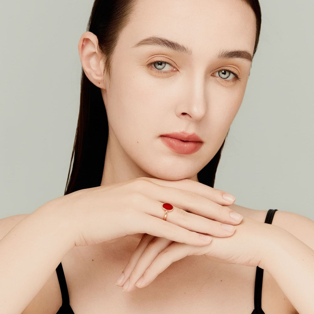 Oval Red Agate Solitaire Rose Gold Ring - MoonClosing